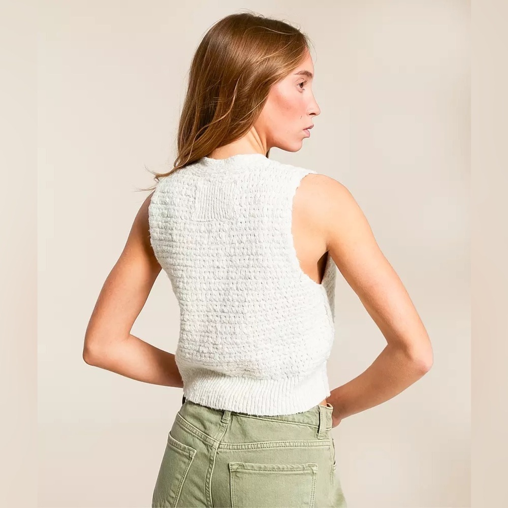 Free People NWT We The Free Ava Cropped Sweater Vest In Sugar Straw Size M - Picture 5 of 17